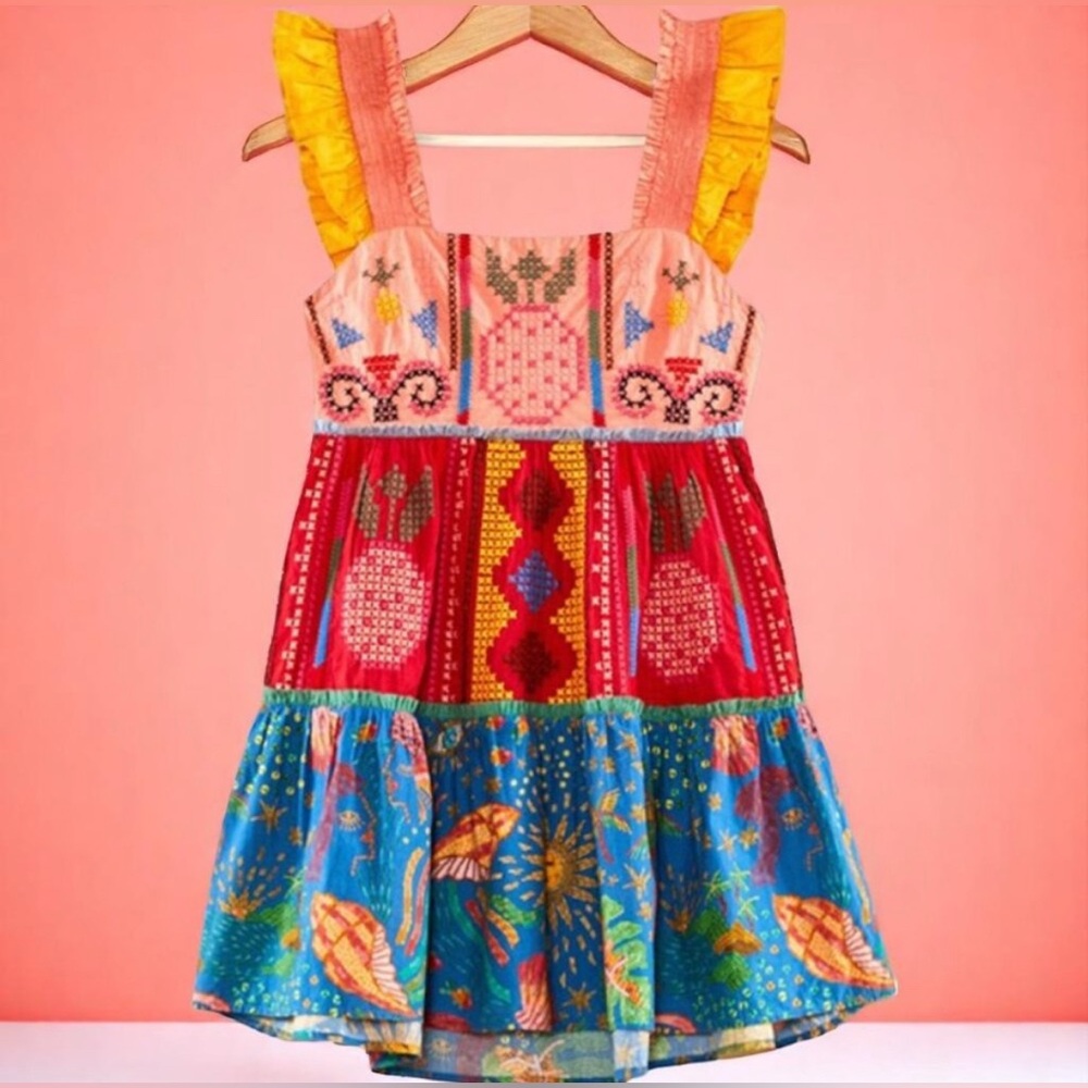 Farm Rio Colorblocking Embroidered Mini Dress Size Medium